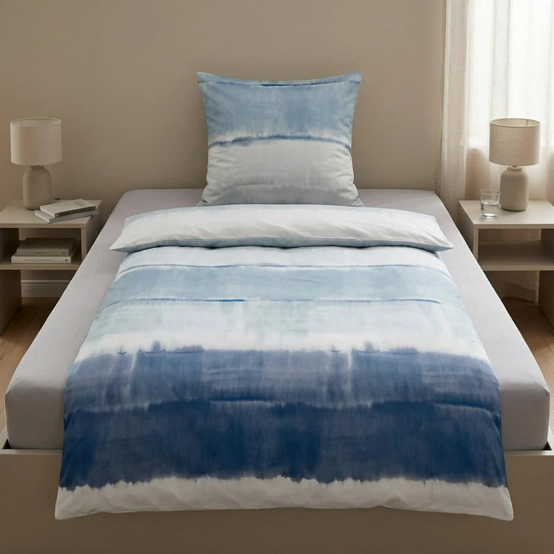 Bettwäsche Satin LONG BEACH Taubenblau 155 x 220 cm und 80 x 80 cm