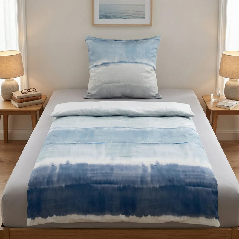 Bettwäsche Satin LONG BEACH Taubenblau 135 x 200 cm und 80 x 80 cm
