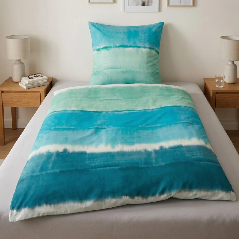 Bettwäsche Satin LONG BEACH Pazifik 155 x 220 cm und 80 x 80 cm