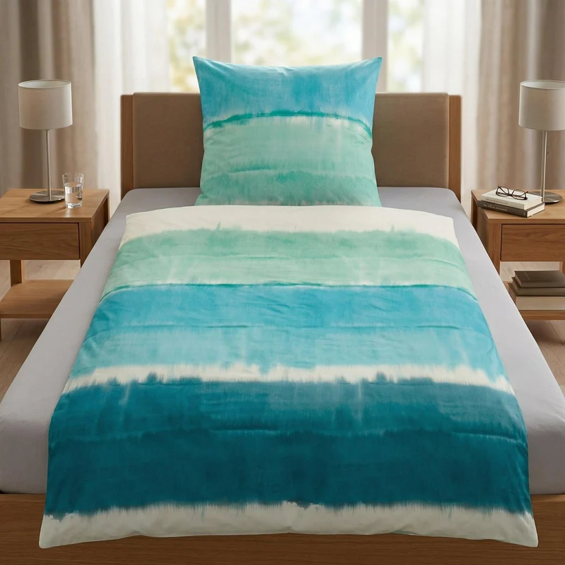 Bettwäsche Satin LONG BEACH Pazifik 135 x 200 cm und 80 x 80 cm