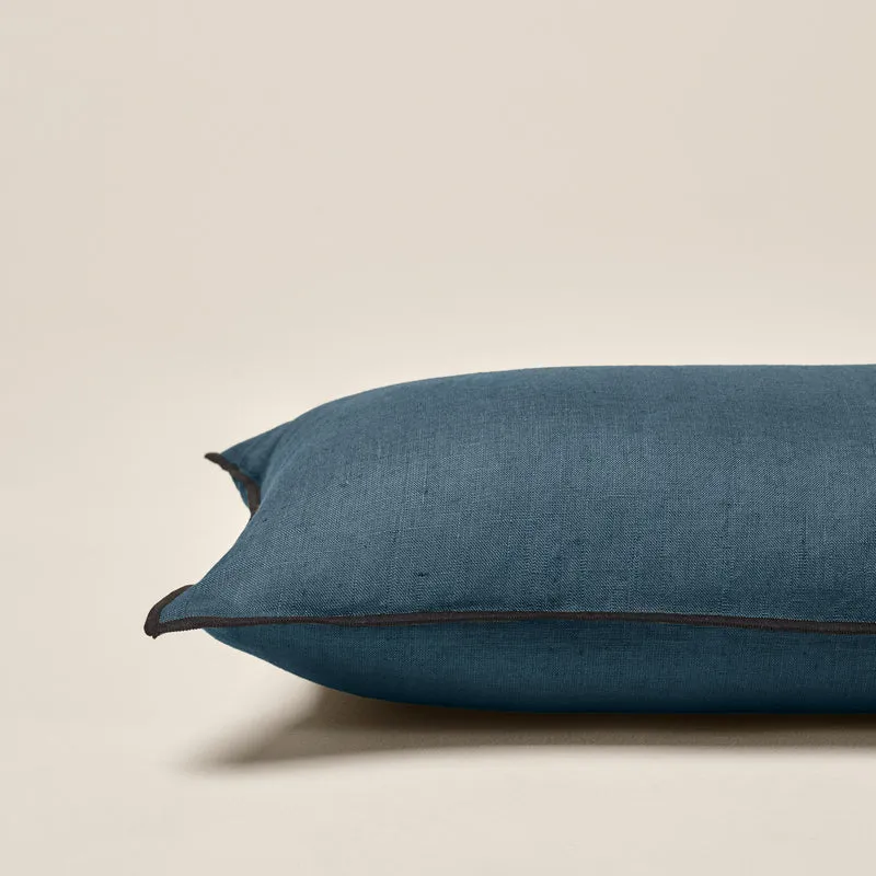 Housse de coussin CARLINA pétrole et bourdon noir