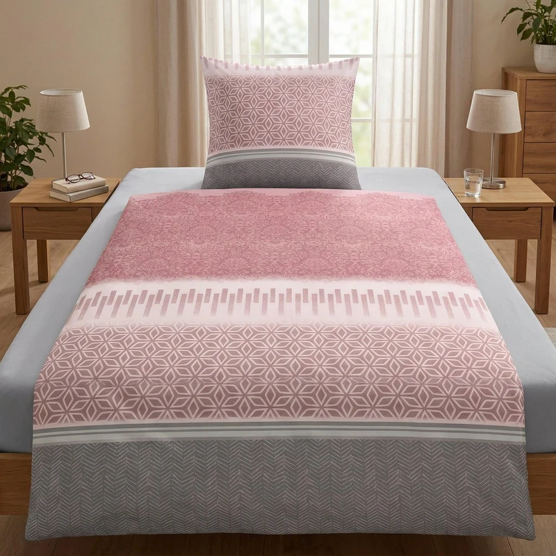 Bettwäsche Satin ESTRELLA Pastellrose 135 x 200 cm und 80 x 80 cm