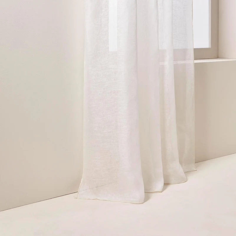 Voilage panneau SHADOW blanc pur et bourdon ivoire