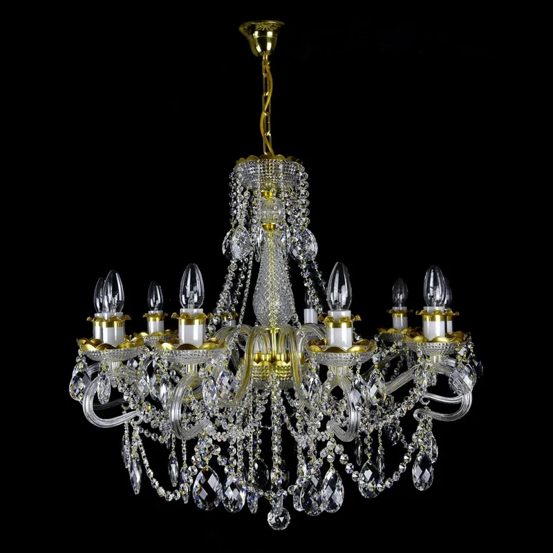 Casa Padrino Luxus Barock Kristall Kronleuchter Gold Ø 75 x H. 69 cm - Prunkvolle Messing Kronleuchter mit böhmischem Kristallglas - Barock Möbel - Edel & Prunkvoll