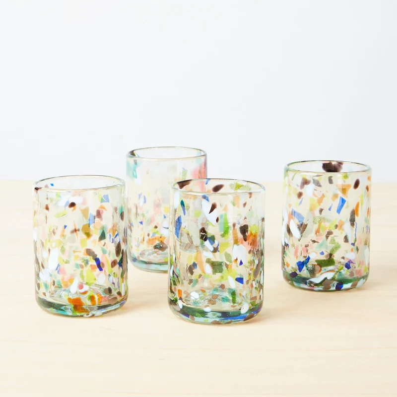Kleines buntes Trinkgläser 4er-Set Terrazzo, mundgeblasen