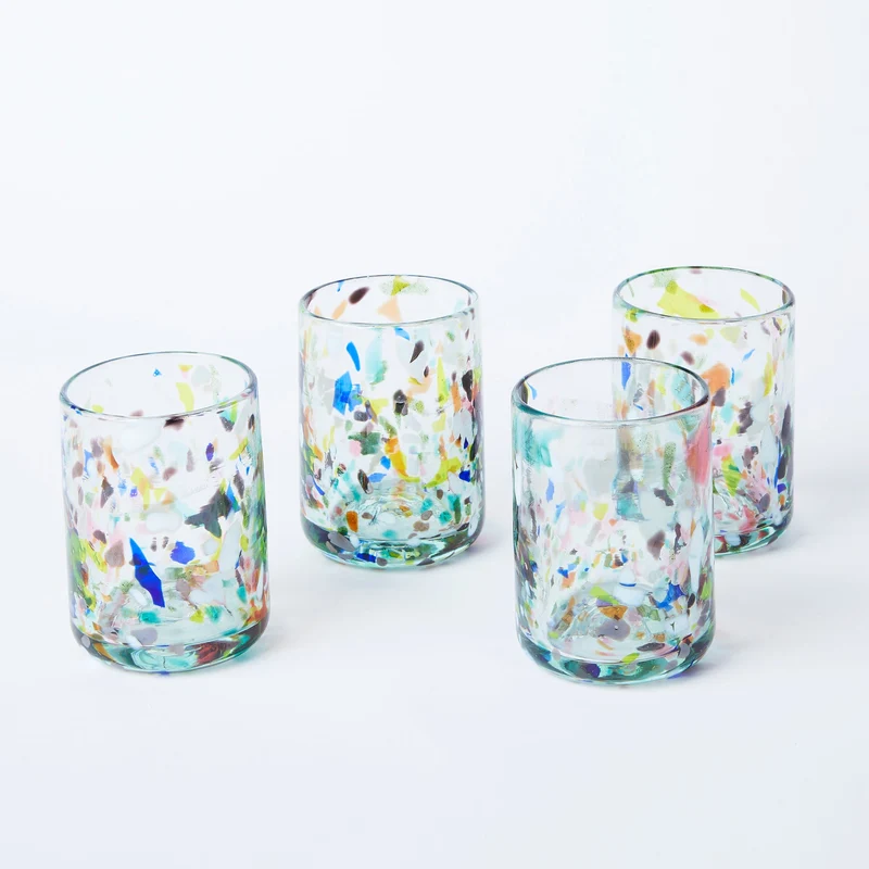 Kleines buntes Trinkgläser 4er-Set Terrazzo, mundgeblasen
