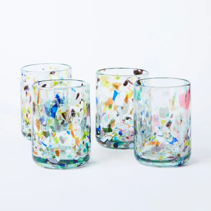 Kleines buntes Trinkgläser 4er-Set Terrazzo, mundgeblasen