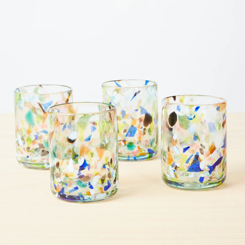 Große bunte Trinkgläser Terrazzo, 4er Set, mundgeblasen