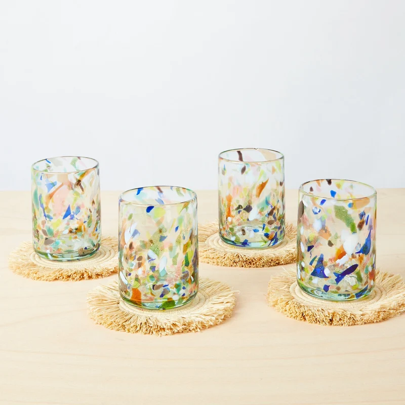 Große bunte Trinkgläser Terrazzo, 4er Set, mundgeblasen