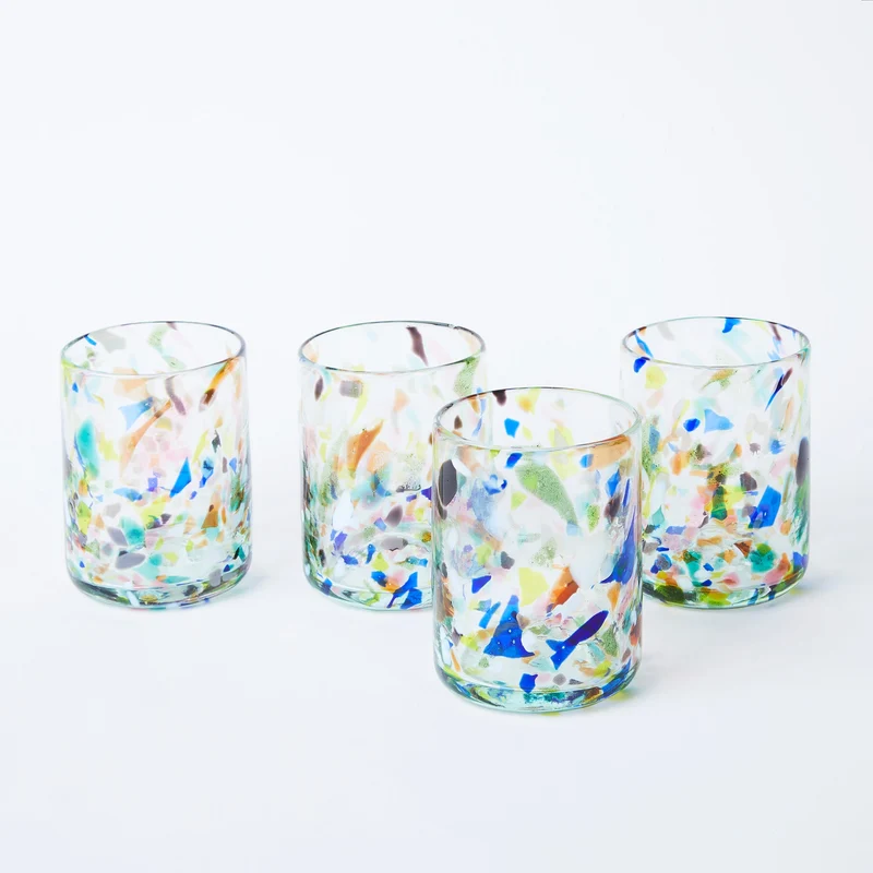 Große bunte Trinkgläser Terrazzo, 4er Set, mundgeblasen