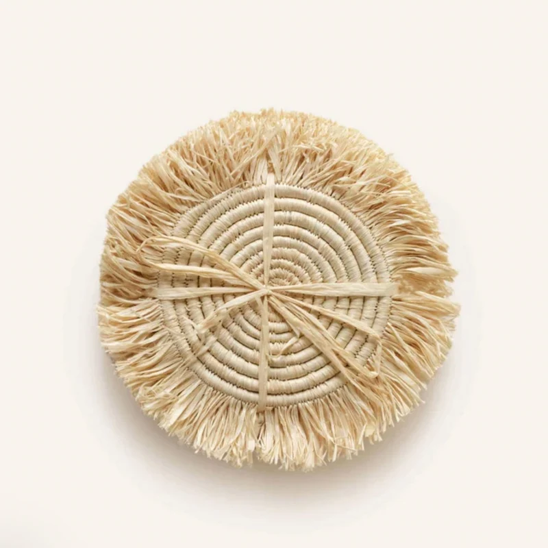 Untersetzer mit Fransen aus Raffia, 4-er Set