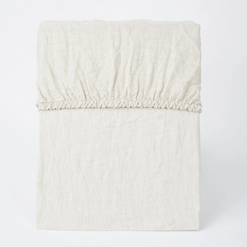 Leinen Spannbettlaken Beige Gestreift 90x200 ­­­­| 140x200 ­­­­| 160x200 ­­­­| 180x200