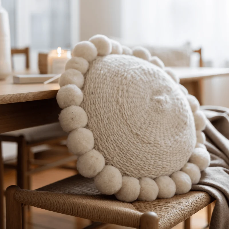 PomPom Wollkissen Salta Rund, Medium