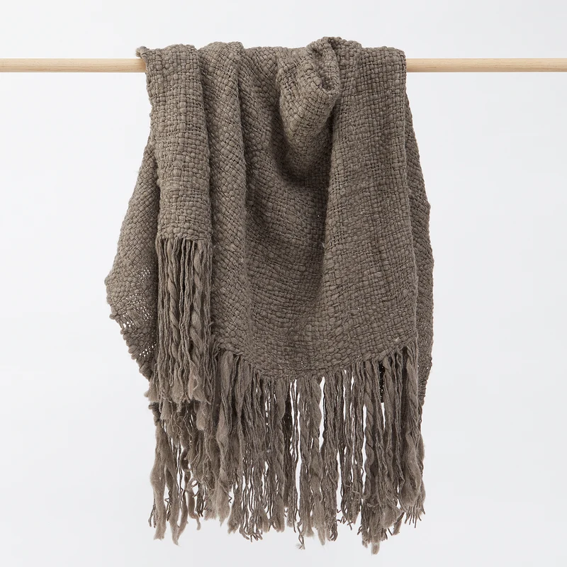 Handgewebte Merino Wolldecke Sueño, Grau-Braun
