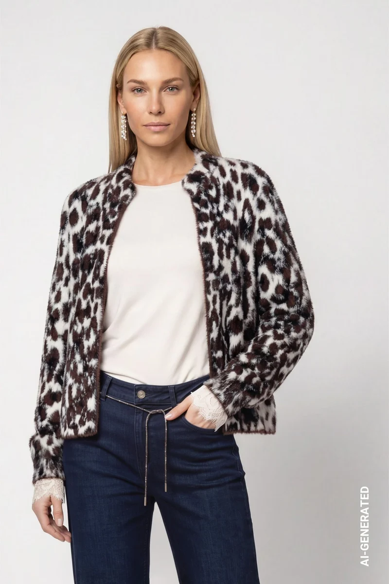 Flauschige Leo-Strickjacke