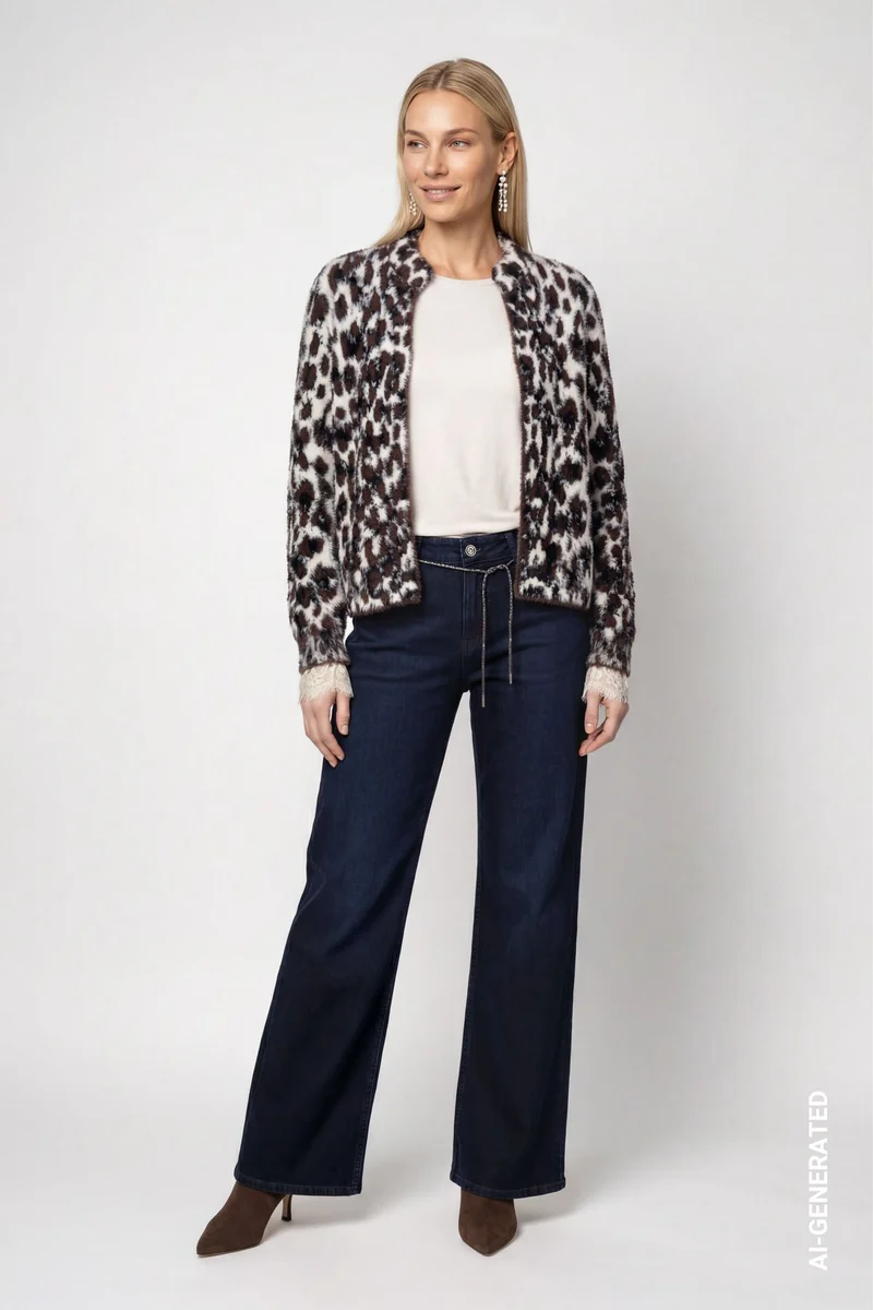 Flauschige Leo-Strickjacke