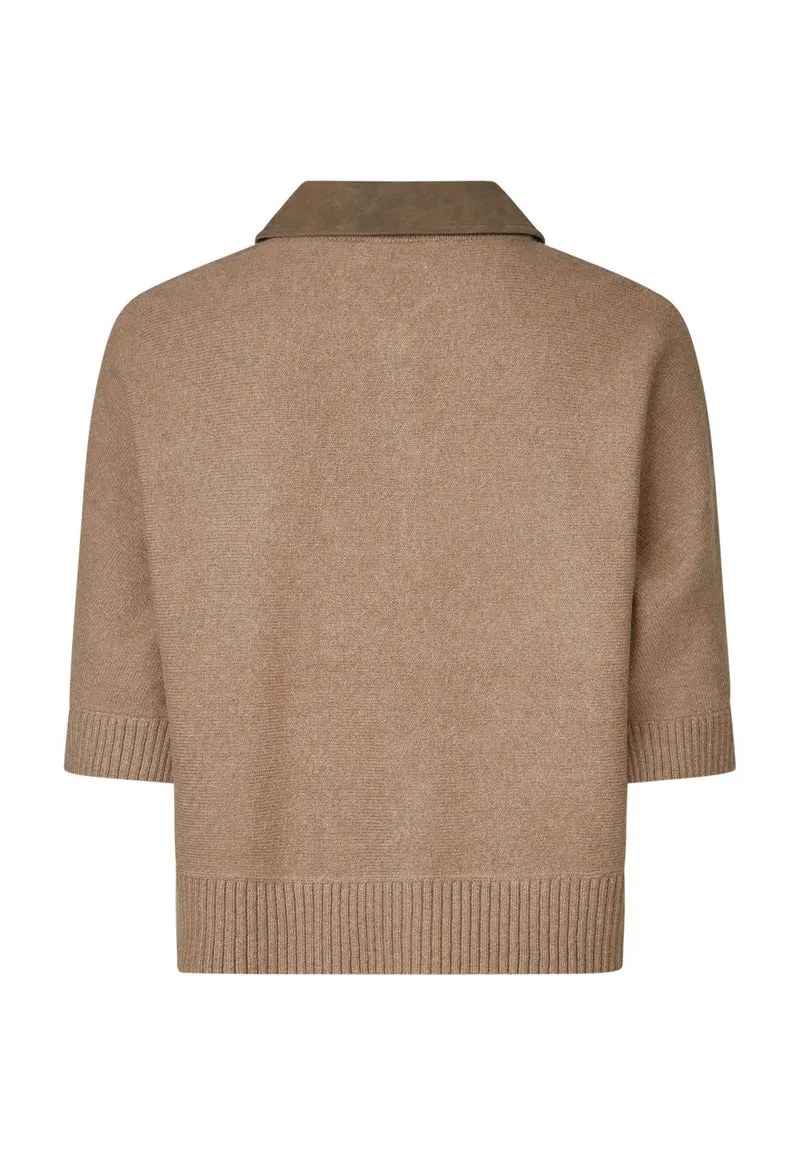 Pullover mit Faux Leather Kragen
