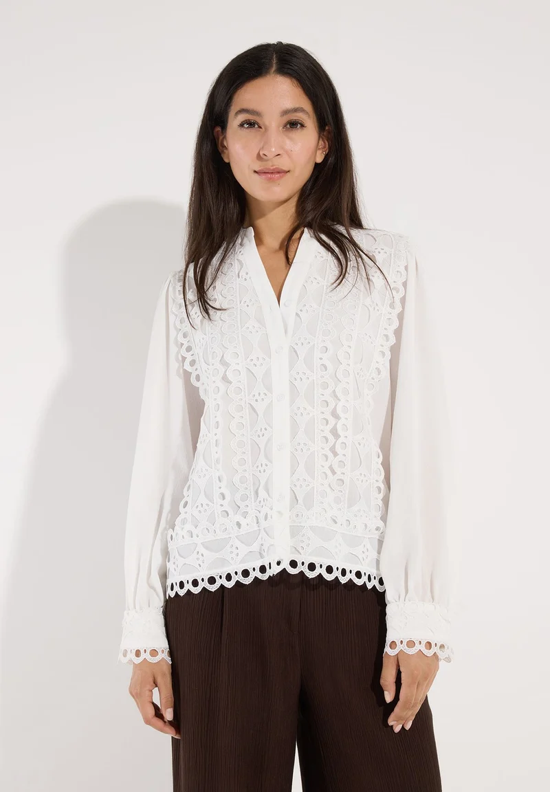 Crêpe Blouse with Lace Details, off white