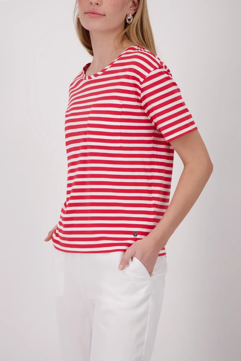 T-Shirt, coral red ringel