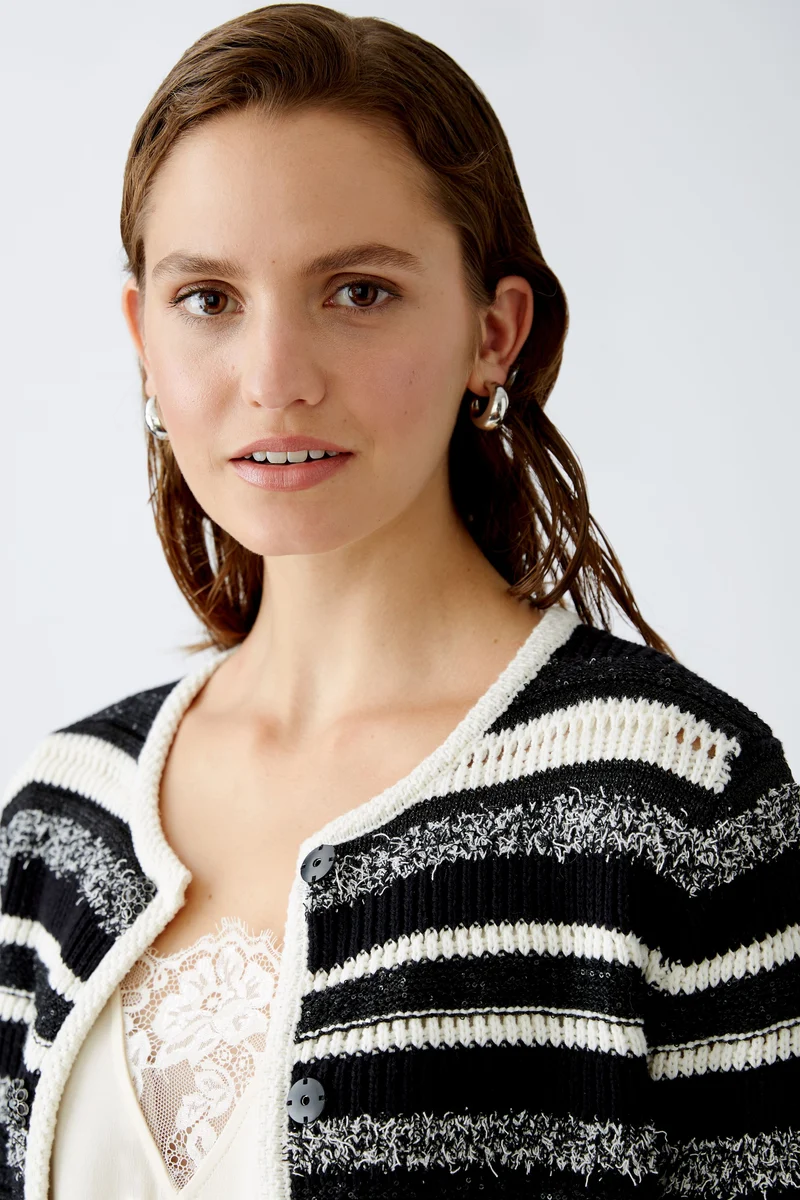 Strickjacke Baumwollmischung mit Glanzgarn