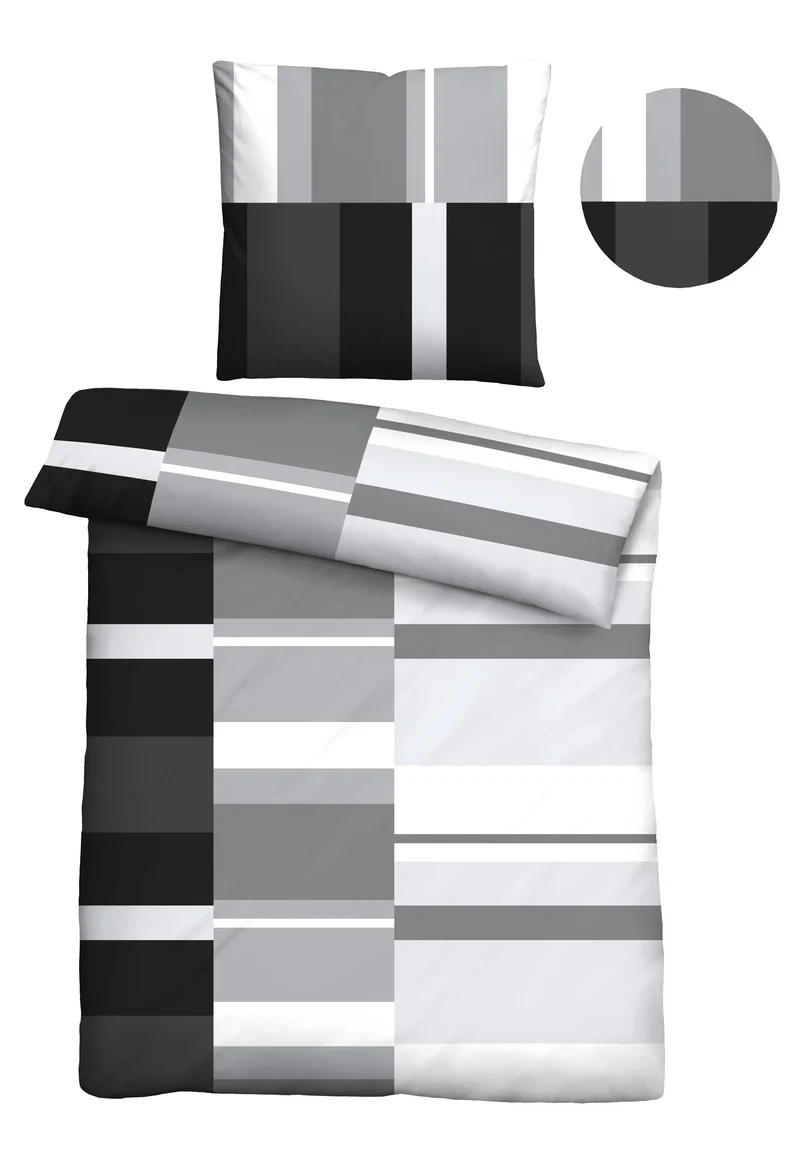Castell Polycotton Renforce Bettwäsche Streifen – Schwarz (0460125)