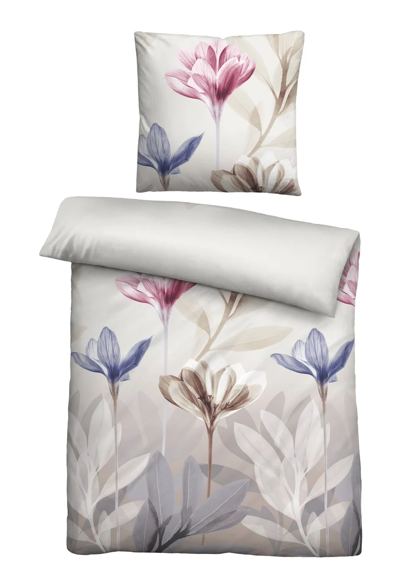 biberna Seersucker Bettwäsche Blume – Taupe (0025008)