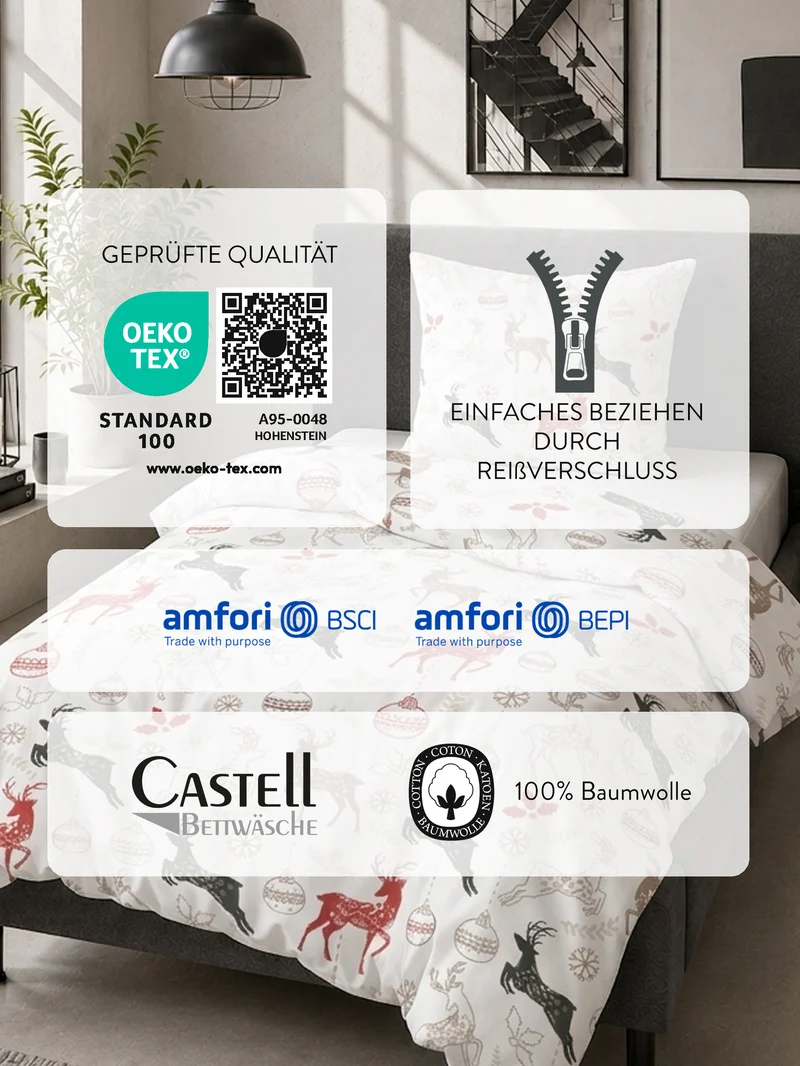 Castell Feinbiber Bettwäsche Hirsch – Weiss (0306734)