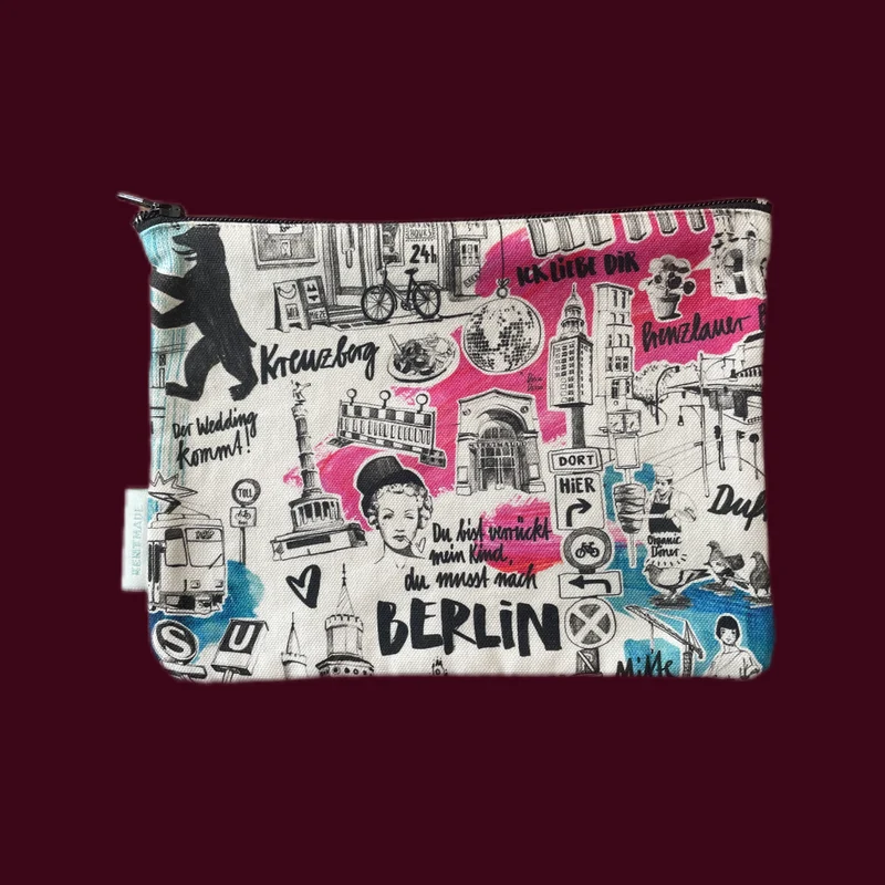 Stylische Zubehörtasche im einzigartigen Berlindesign aus 100% Baumwolle