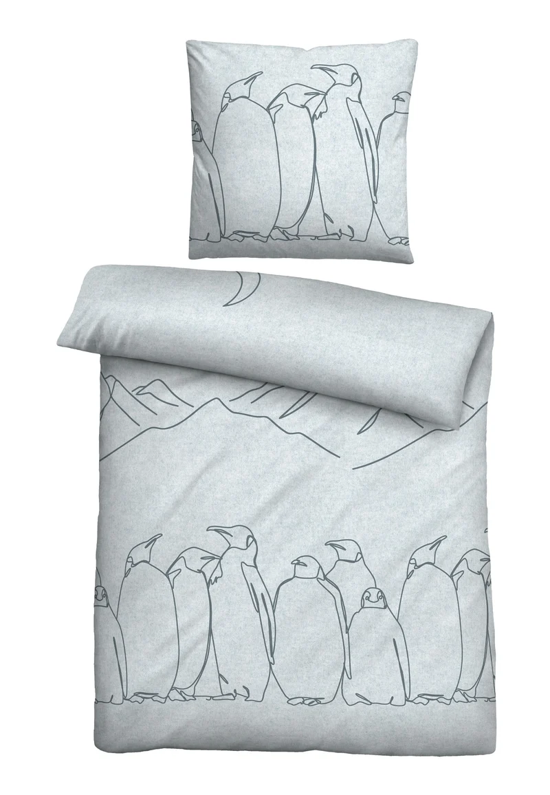 biberna Melange-Flanell Bettwäsche Pinguine – Ciel (0840530)