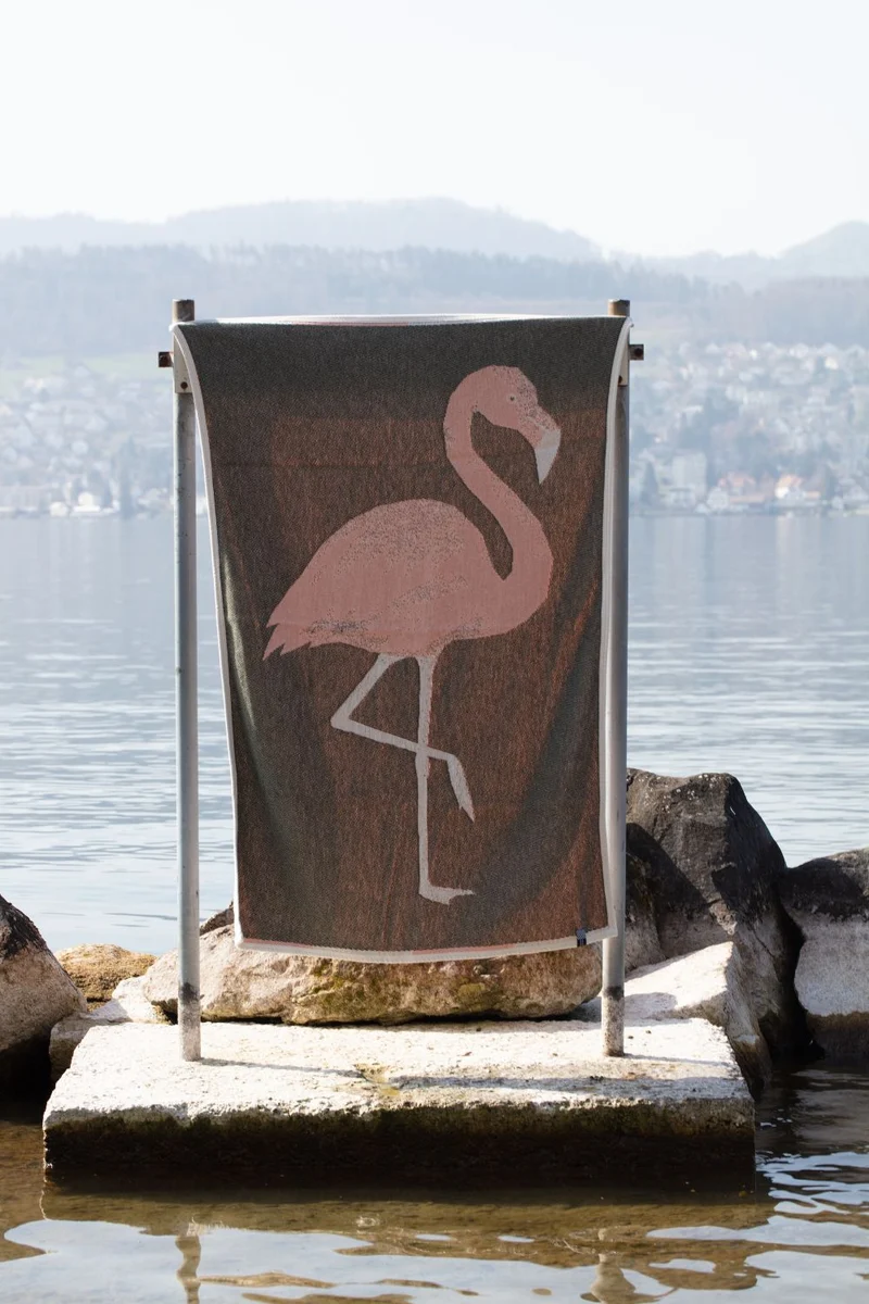Cotton Beach Towel & Mini Blanket “Flamingo” by Michele Rondelli