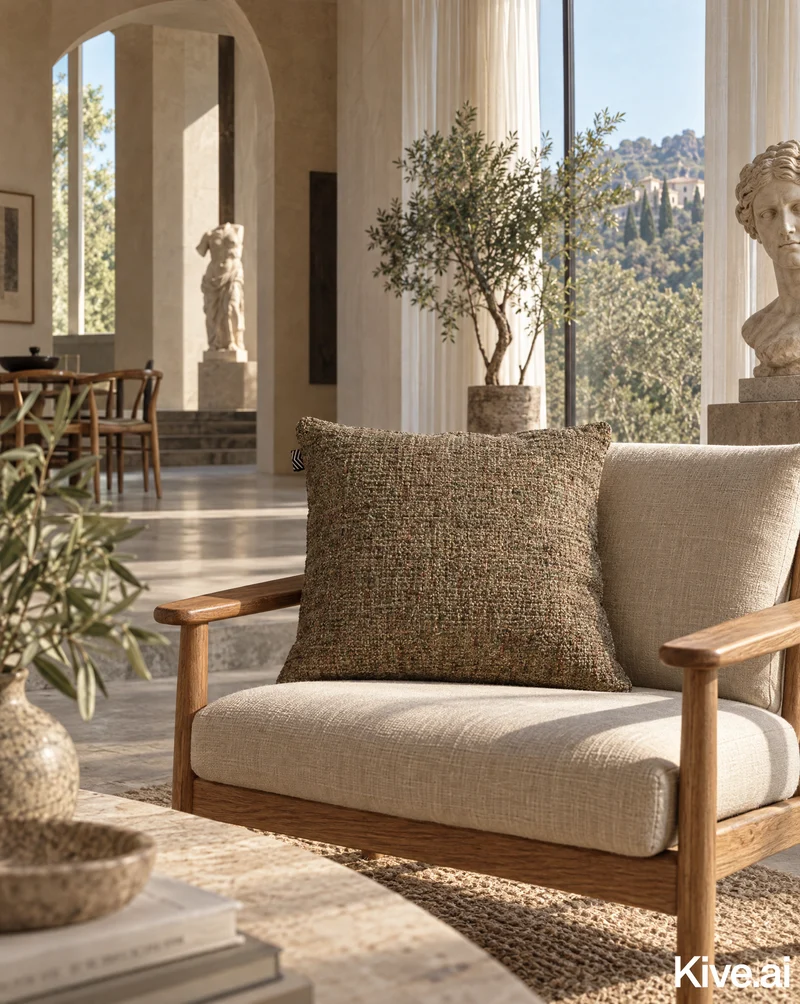 Coco Heavy Linen and Wool Cushion - 45 x 45 cm - Brown Green ( 028)