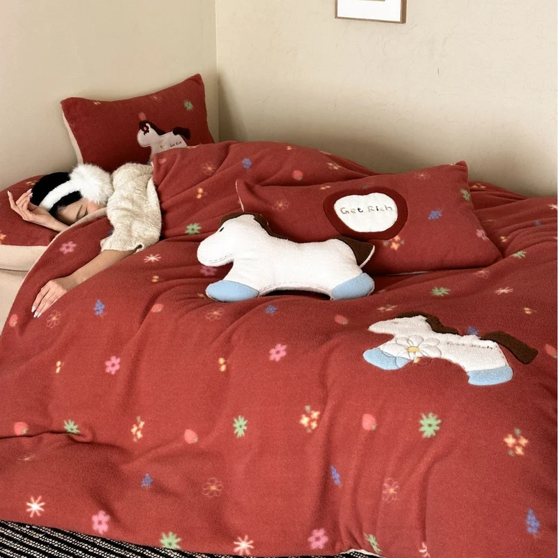 Mikrofaser-Fleece Bettwäsche-Set | Flauschige Bettwäsche mit Tier-Applikationen und gesteppter Rückseite für Kinderzimmer