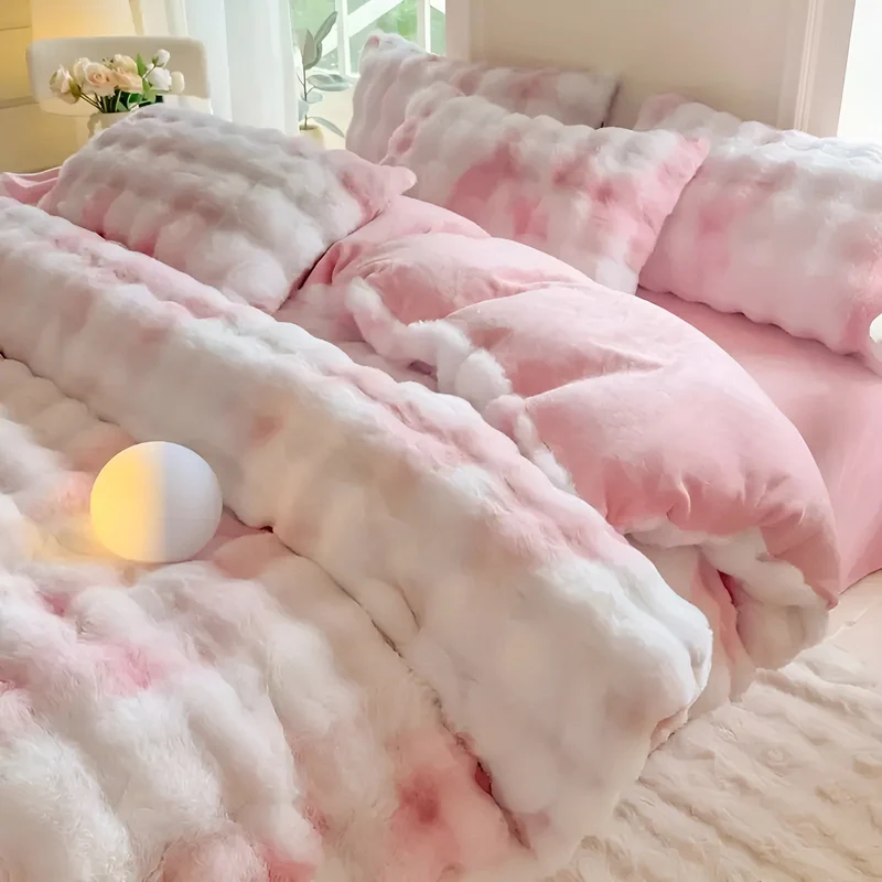 Plüsch Bettwäsche für Herbst & Winter | Wendbarer Bettbezug mit Kaninchenfell-Optik und weicher Milchvelours-Seite | Waschbar