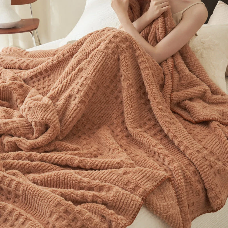 Texturierte Kuscheldecke | Weiche Plüschdecke mit Strukturmuster für Sofa, Bett und Wohnbereich | Maschinenwaschbar
