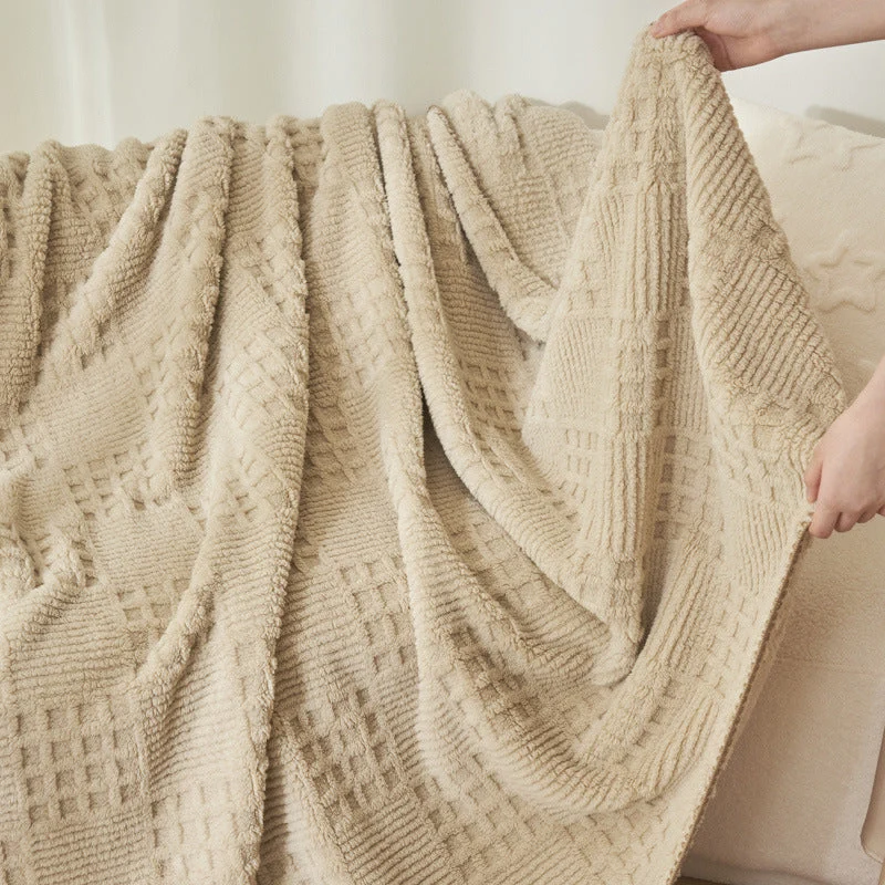 Texturierte Kuscheldecke | Weiche Plüschdecke mit Strukturmuster für Sofa, Bett und Wohnbereich | Maschinenwaschbar