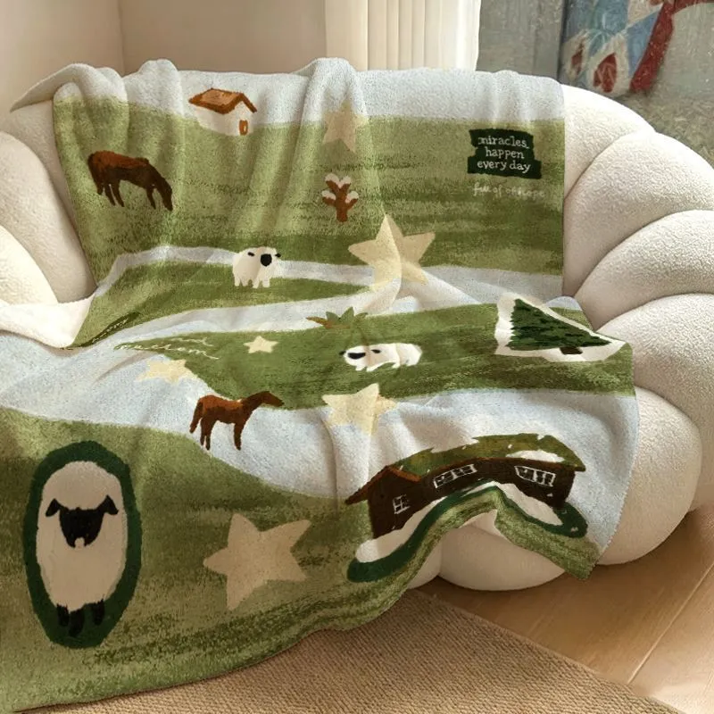 Dekorative Kuscheldecke | Weiche Wohndecke mit Tier-, Natur- und Sternenmotiv für Sofa, Bett und gemütliche Abende
