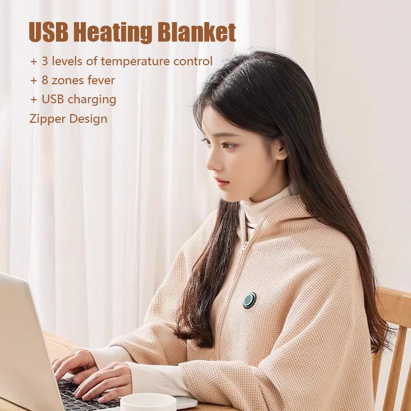 USB Heizdecke 150 × 80 cm | Wärmedecke mit 8 Heizzonen, 3 Heizstufen und 10 W für Zuhause, Büro, Reisen und Camping