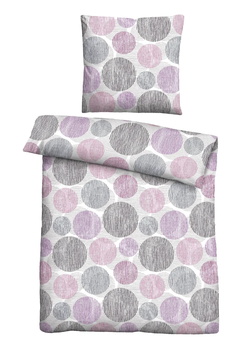 Thermo-Fleece Bettwäsche 135 x 200 cm | Besonders warm und federleicht mit Kreismuster in Brombeer und Grau | 40 °C waschbar
