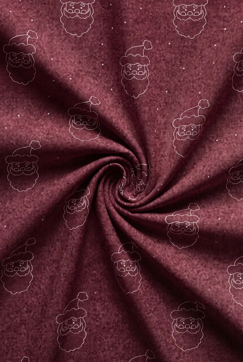 Melange Flanell Bettwäsche aus 100 % Baumwolle | Weihnachtsmann-Motiv in Titanium und Burgund | Made in Germany, 60 °C waschbar