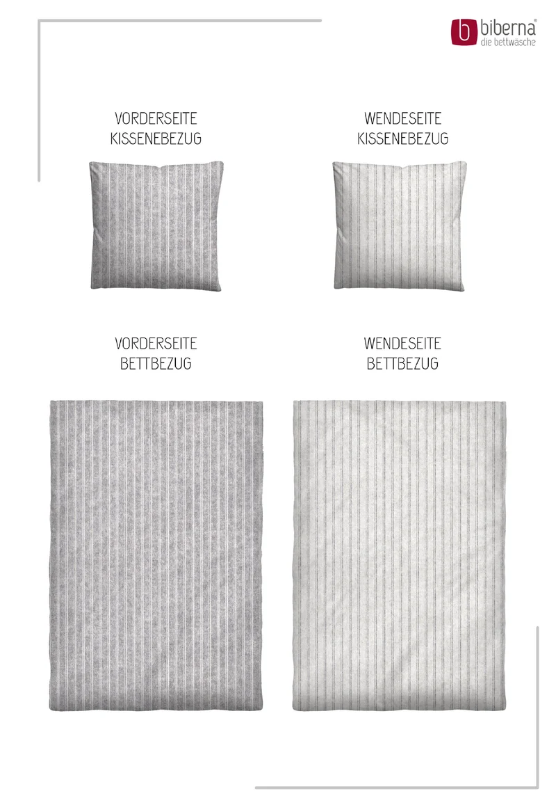 Melange Flanell Bettwäsche aus 100 % Baumwolle | Feine Längsstreifen in Hellgrau und Weiß | Beidseitig angeraut, 60 °C waschbar