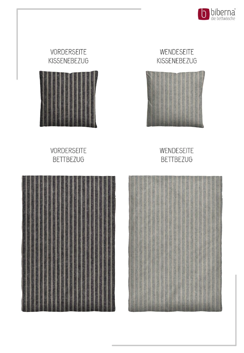 Melange Flanell Bettwäsche aus 100 % Baumwolle | Feine Längsstreifen in Hellgrau und Weiß | Beidseitig angeraut, 60 °C waschbar
