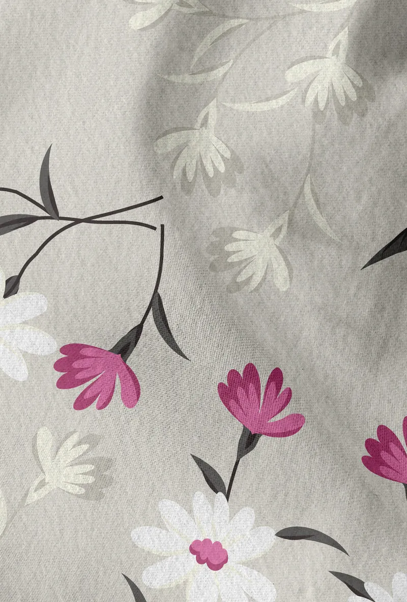Feinbiber Bettwäsche aus 100 % Baumwolle | Blumenmuster in Brombeer, Weiß und Grau | Beidseitig angeraut, 60 °C waschbar