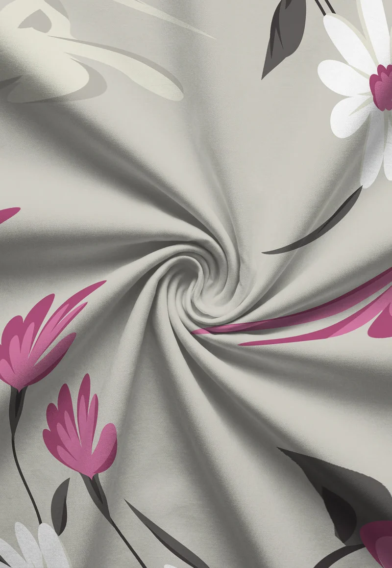 Feinbiber Bettwäsche aus 100 % Baumwolle | Blumenmuster in Brombeer, Weiß und Grau | Beidseitig angeraut, 60 °C waschbar