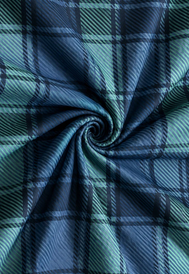 Feinbiber Bettwäsche aus 100 % Baumwolle | Tartan-Karo in Saphirblau und Tannengrün | Beidseitig angeraut und 60 °C waschbar