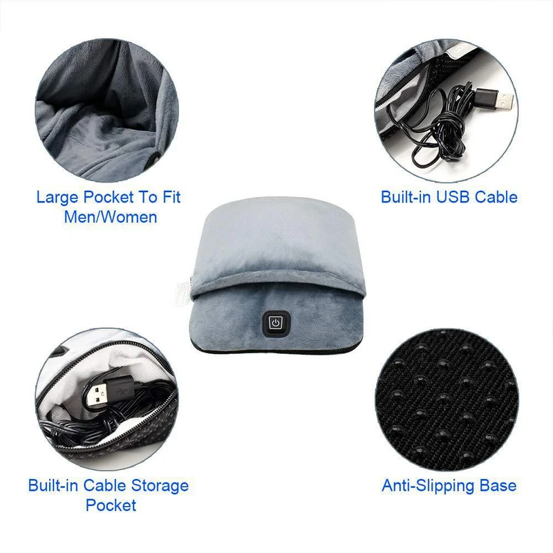 USB Fußwärmer mit Massagefunktion | Beheiztes Fußkissen mit Vibrationsmassage und weichem Fleece für Büro, Sofa und Bett