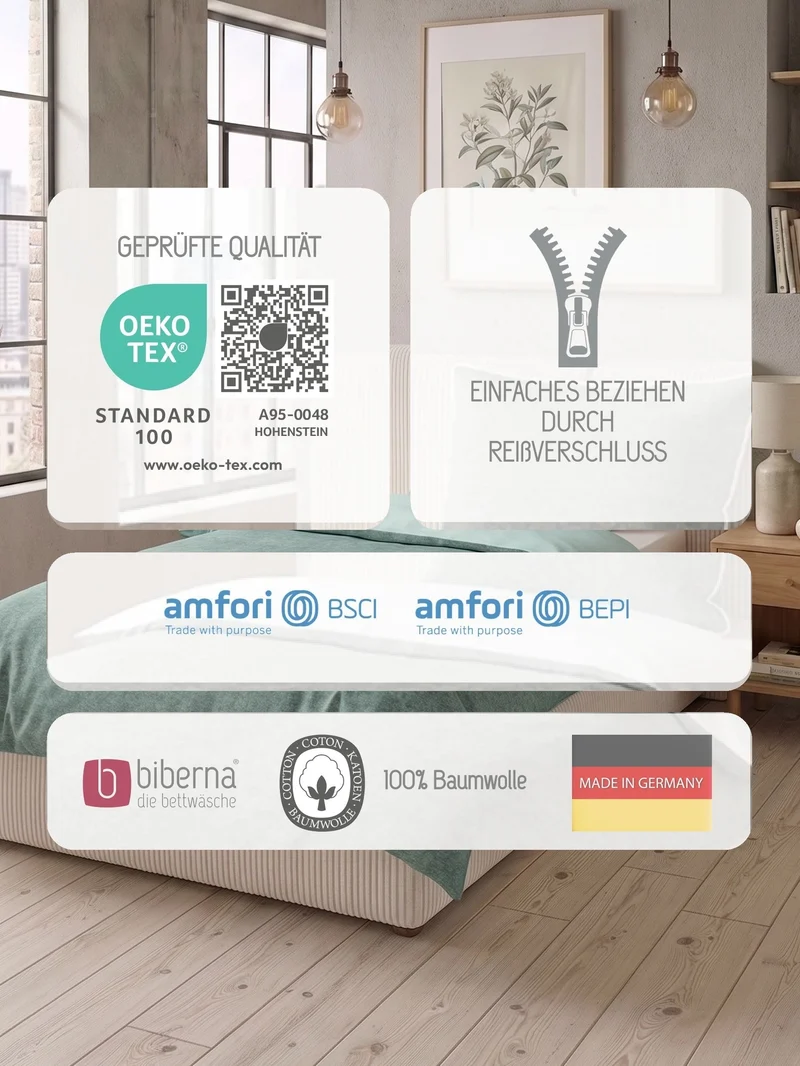 Melange Flanell Bettwäsche aus 100 % Baumwolle | Beidseitig angeraut, OEKO-TEX zertifiziert, mit Reißverschluss und 60 °C waschbar