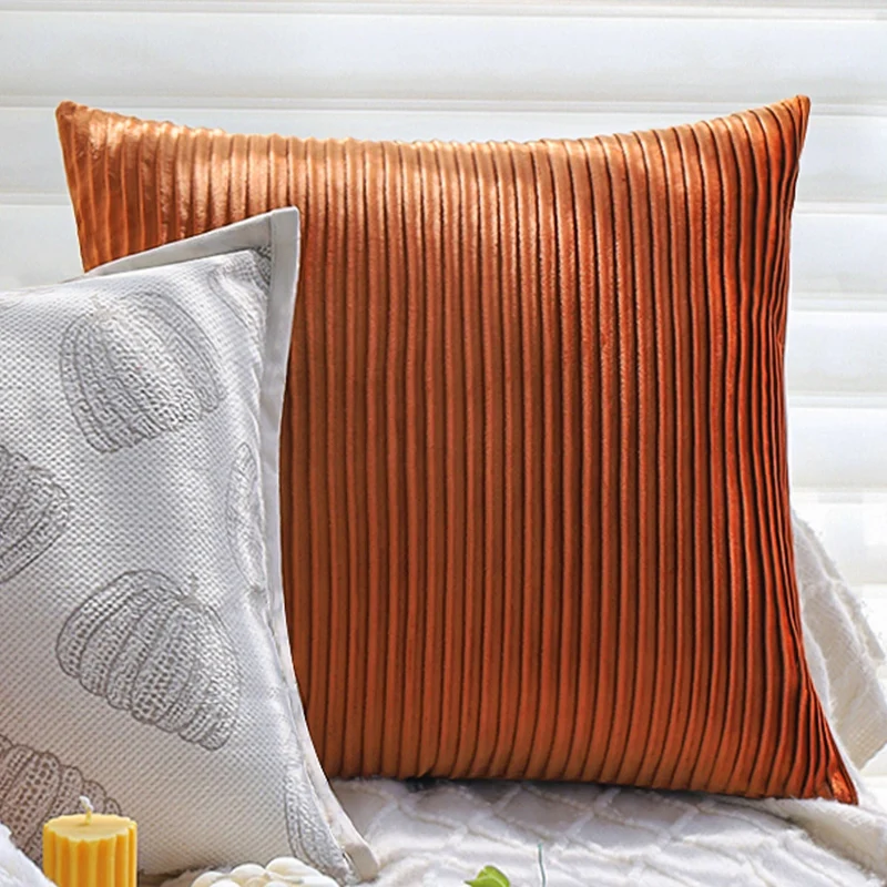 Kissenbezug rechteckig aus flauschigem Plüsch | Dekokissenbezug mit Streifen-Relief und verdecktem Reißverschluss für Sofa und Bett