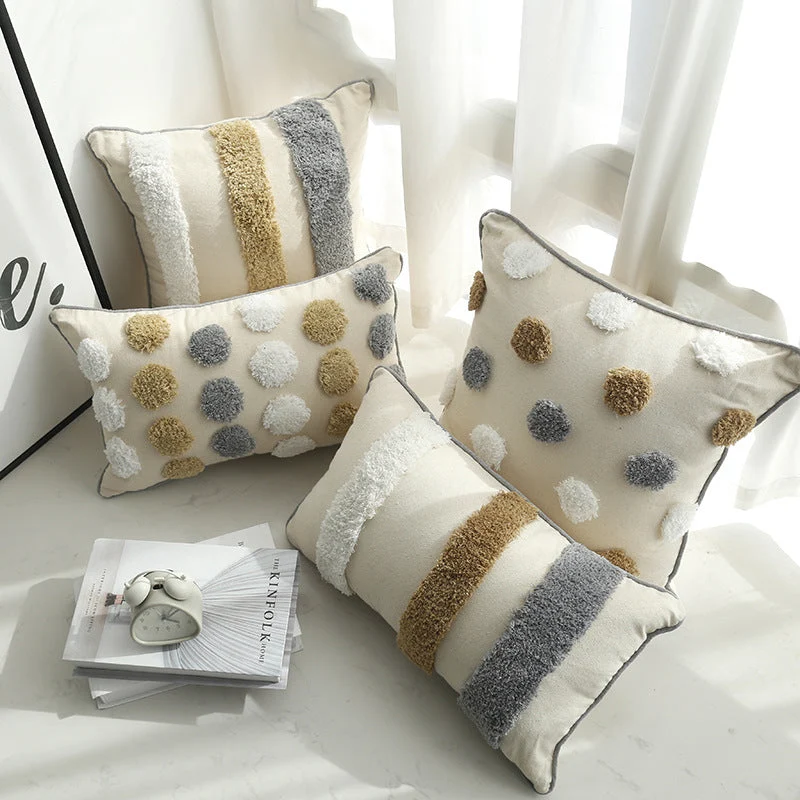 Streifen Kissen aus Plüsch | Flauschiges Dekokissen mit weicher Textur und abnehmbarem Bezug für Sofa, Bett und Wohnzimmer