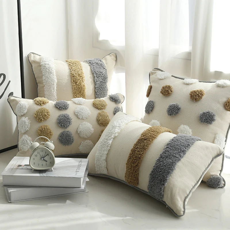 Streifen Kissen aus Plüsch | Flauschiges Dekokissen mit weicher Textur und abnehmbarem Bezug für Sofa, Bett und Wohnzimmer