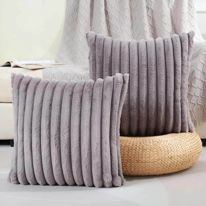 Dekokissenbezug weich | Kuscheliger Kissenbezug mit Boho-Streifen, gerippter Samtstruktur und Reißverschluss für Sofa und Bett